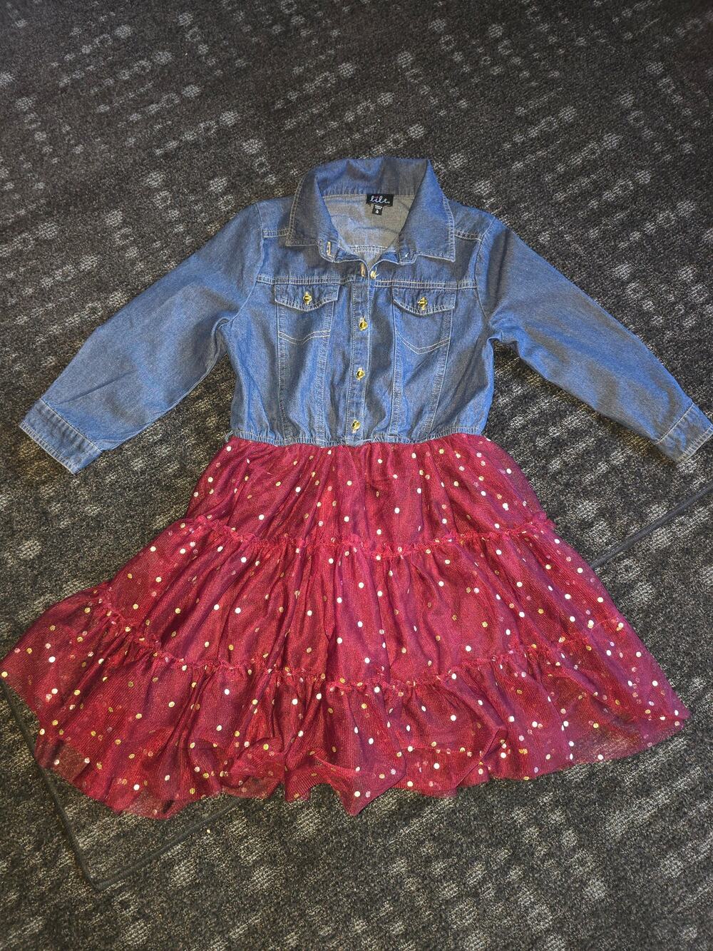 Lilt Girls Denim Top & Tiered Tulle Tutu Dress